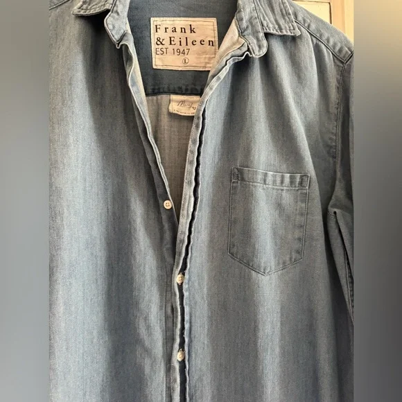 Frank & Eileen Mary shirt dress in vintage stonewashed indigo denim. Size Large. - Picture 9 of 10